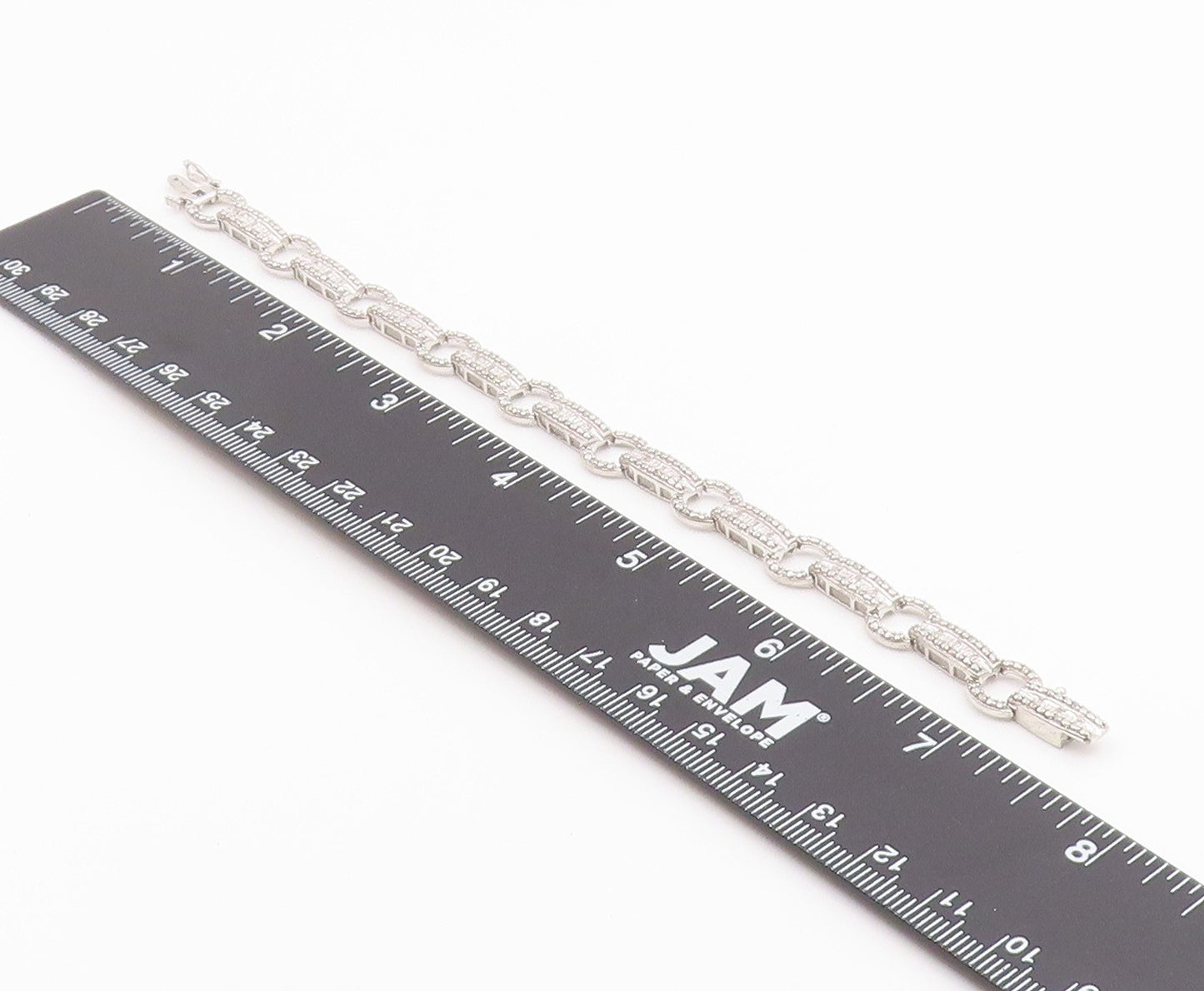 925 Sterling Silver Vintage Bracelet Real Diamonds Geometric Link Chain  BT12176