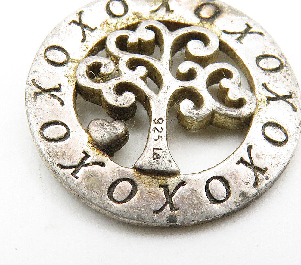 925 Sterling Silver  Vintage My Family My Love Etched Tree Pendant  PT12410