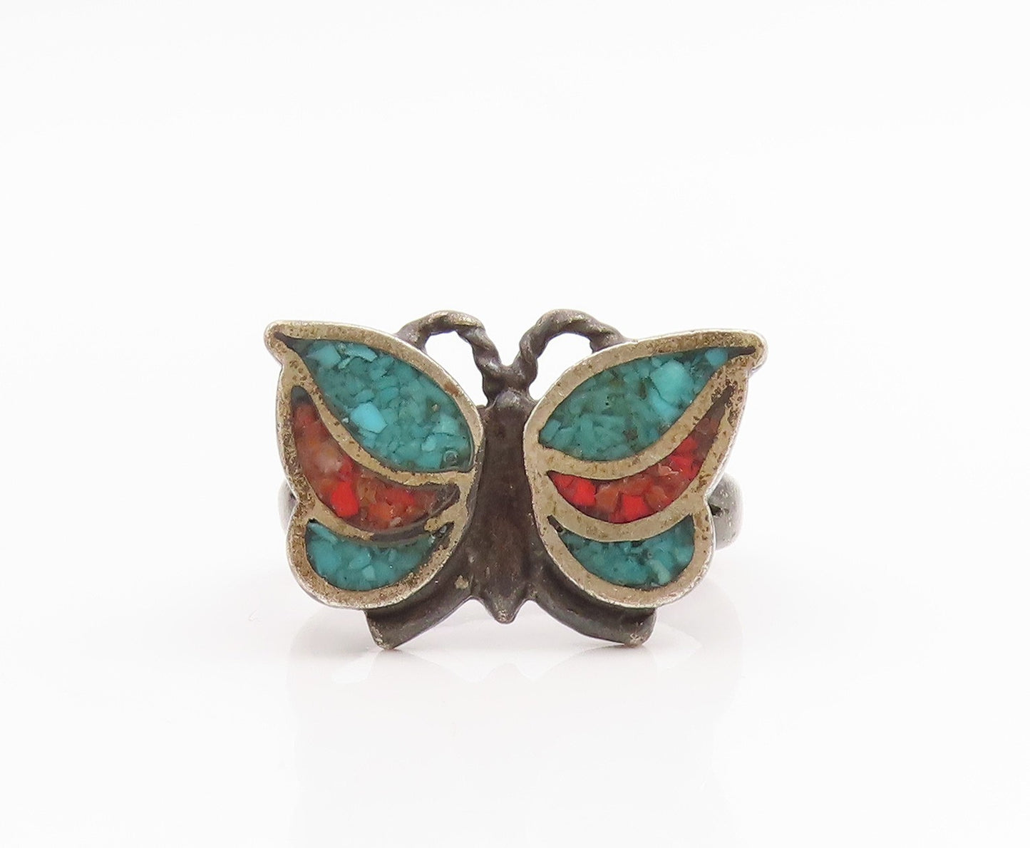 925 Sterling Silver Vintage Ring SOUTHWESTERN Gemstone Butterfly  Sz 7  RG34767