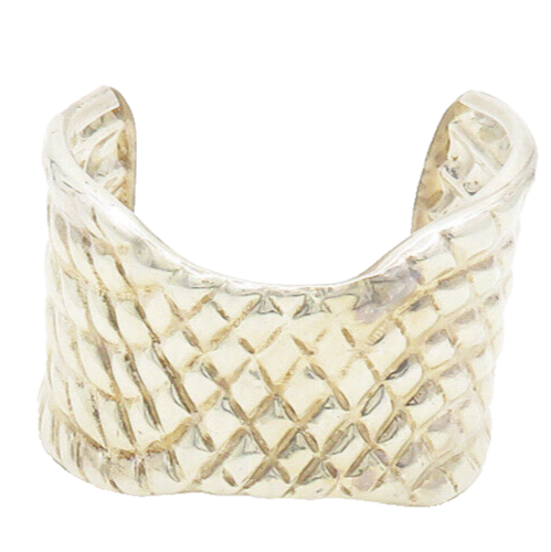 MEXICO 925 Sterling Silver  Vintage Shiny Quilted Detail Cuff Bracelet  BT7297