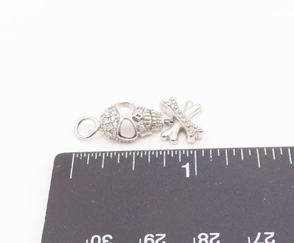 925 Silver  Vintage Topaz Skull Head Cutout & Crossbones Pendant  PT21308