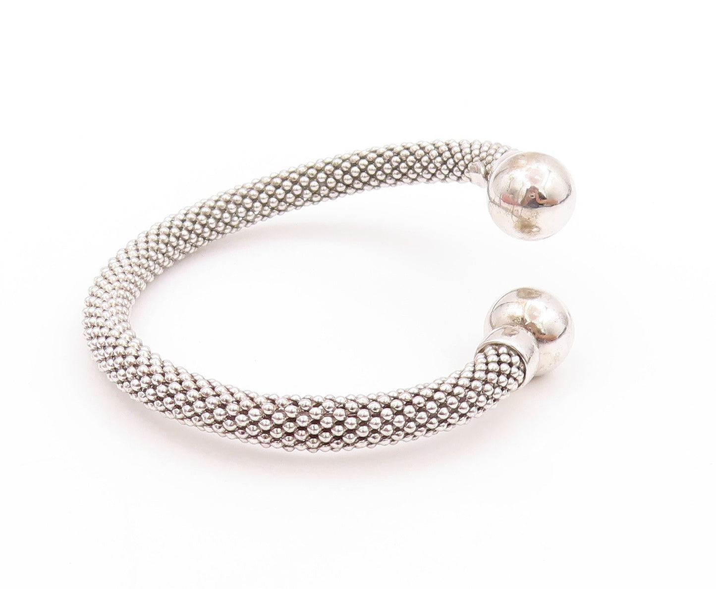 925 Sterling Silver Vintage Bracelet Modernist Beaded Cuff Band  BT11215