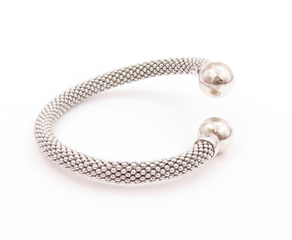 925 Sterling Silver Vintage Bracelet Modernist Beaded Cuff Band  BT11215