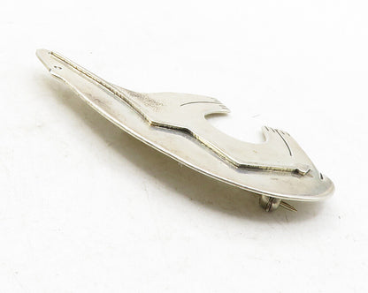 NAVAJO 925 Sterling Silver Vintage Raised Arrow Bear Shiny Brooch Pin BP4733