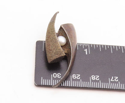 925 Sterling Silver Vintage Brooch Pin Designer Pearl Thunder Cutout  BP11426