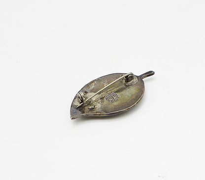 MEXICO 925 Silver  Vintage Mother Of Pearl Floral Leaf Brooch Pin  BP1035