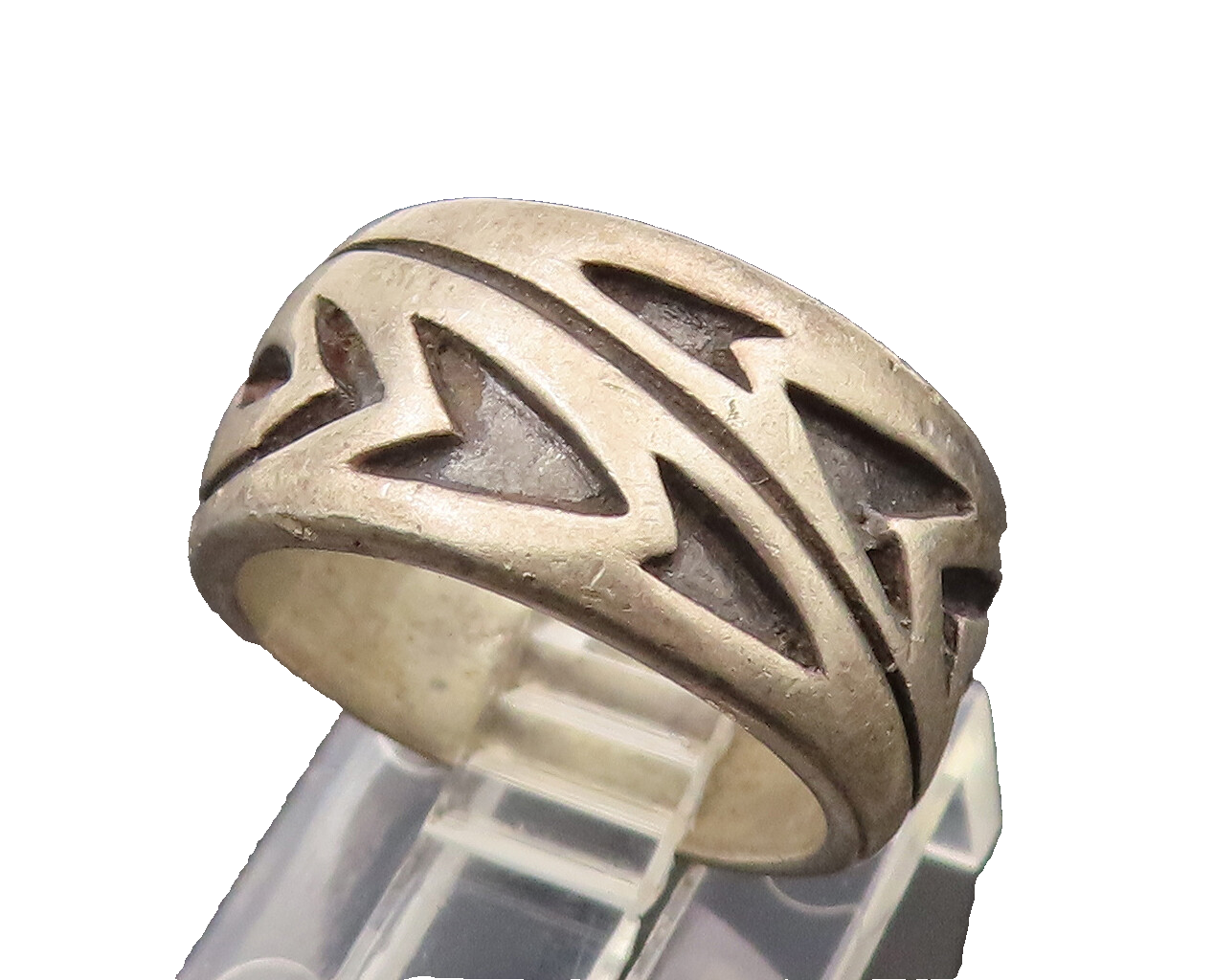 925 Sterling Silver Vintage Carved Arrow Abstract Band Ring Sz 4.5  RG26462