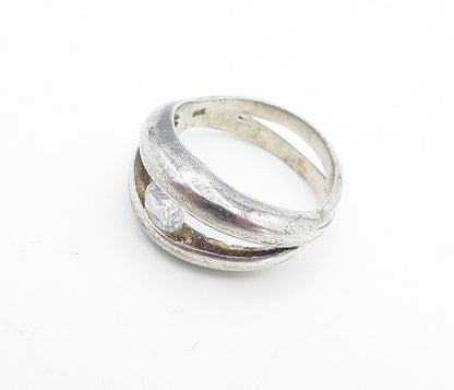 925 Sterling Silver Vintage Cubic Zirconia Shiny Split Band Ring Sz 7 RG5186