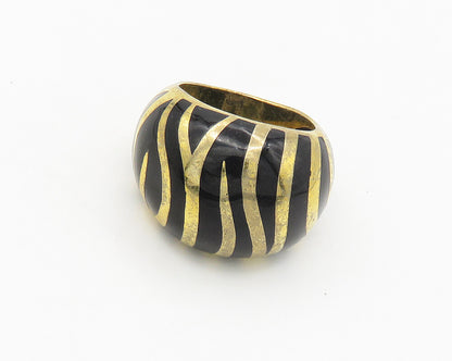 925 Sterling Silver  Black Onyx Striped Gold Plated Band Ring Sz 6.5  RG18117