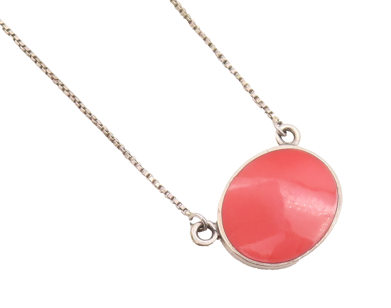 925 Sterling Silver Vintage Necklace Minimalist Oval Carnelian Inlay  NE4286