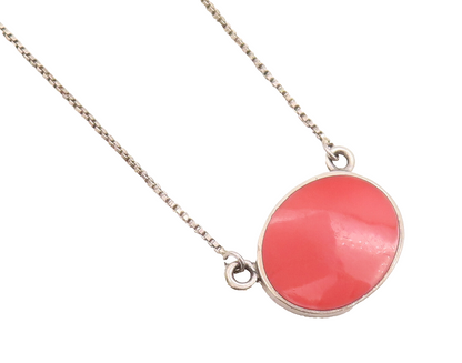 925 Sterling Silver Vintage Necklace Minimalist Oval Carnelian Inlay  NE4286