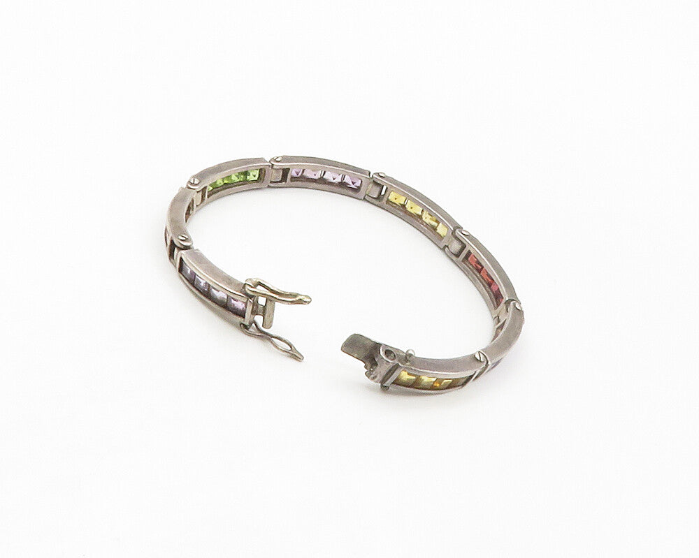 DEZAN 925 Silver Vintage Amethyst Citrine & Multi Stone Chain Bracelet BT6734