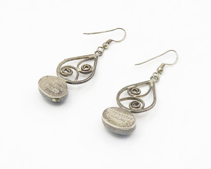 925 Sterling Silver  Vintage Cabochon Cut Azurite Swirl Drop Earrings  EG7168