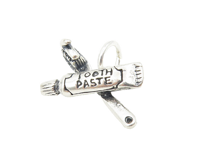 925 Sterling Silver  Vintage Petite Tooth Brush & Toothpaste Pendant  PT9062
