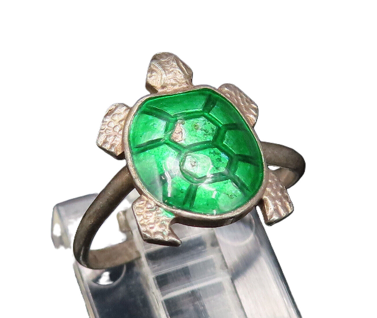 MEKA DENMARK 925 Silver  Vintage Enamel Turtle Adjustable Ring Sz 5.5  RG25865