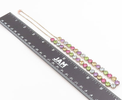 925 Sterling Silver Vintage Necklace Multi Gemstone Tennis Link Chain  NE4906