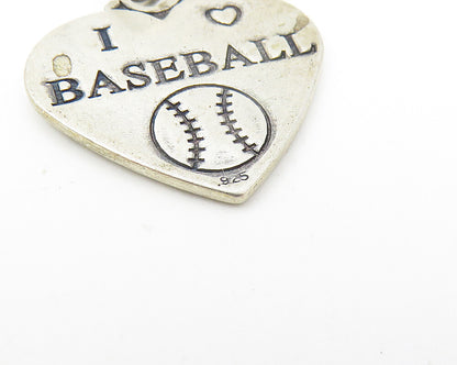925 Sterling Silver  Vintage I Love Baseball Heart Sports Pendant  PT9137