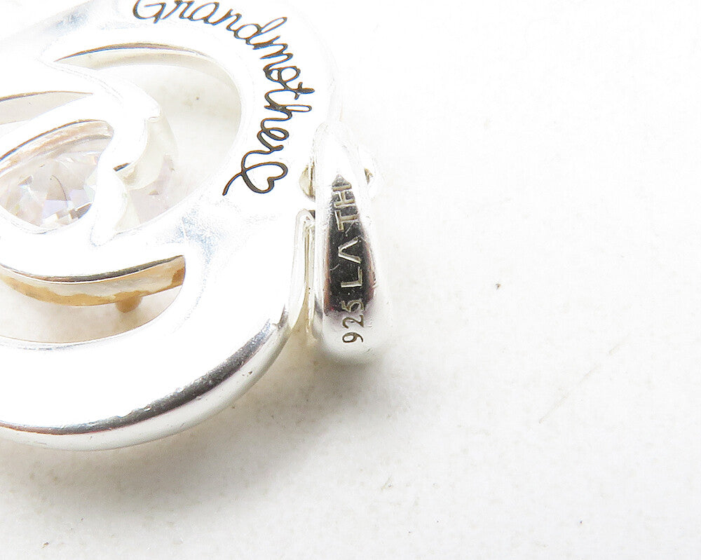 925 Sterling Silver  Shiny Cubic Zirconia Two Tone Love Heart Pendant  PT9976