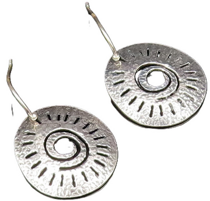 ISRAEL 925 Silver  Vintage Hammered Openwork Spiral Round Earrings  EG12028