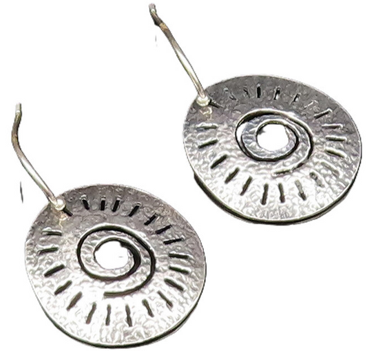 ISRAEL 925 Silver  Vintage Hammered Openwork Spiral Round Earrings  EG12028