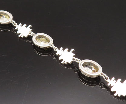 925 Silver  Vintage Oval Citrine & Chinese Character Chain Bracelet  BT9762
