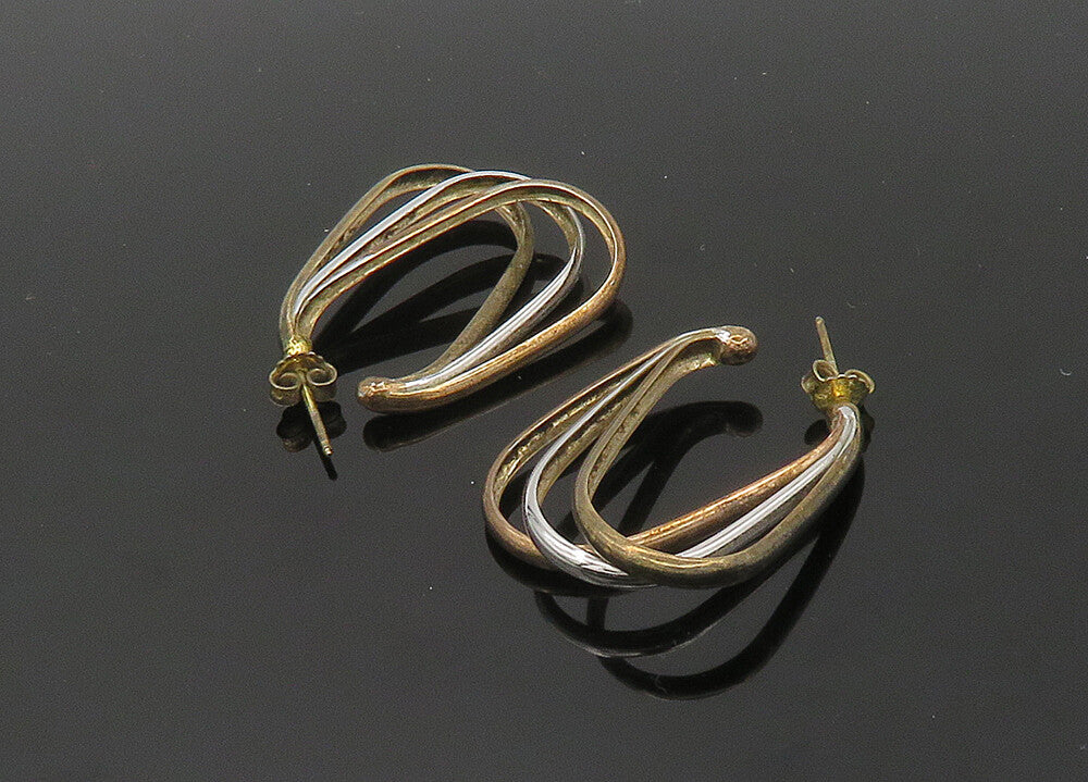 925 Sterling Silver Vintage Three Tone Split Shank Hoop Earrings EG10411