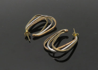 925 Sterling Silver Vintage Three Tone Split Shank Hoop Earrings EG10411