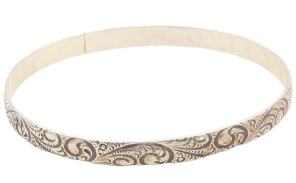 DANECRAFT 925 Silver  Vintage Shiny Swirl Pattern Bangle Bracelet  BT8856