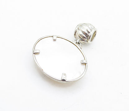 925 Sterling Silver  Vintage Mother Of Pearl Fluted Bail Oval Pendant  PT4585
