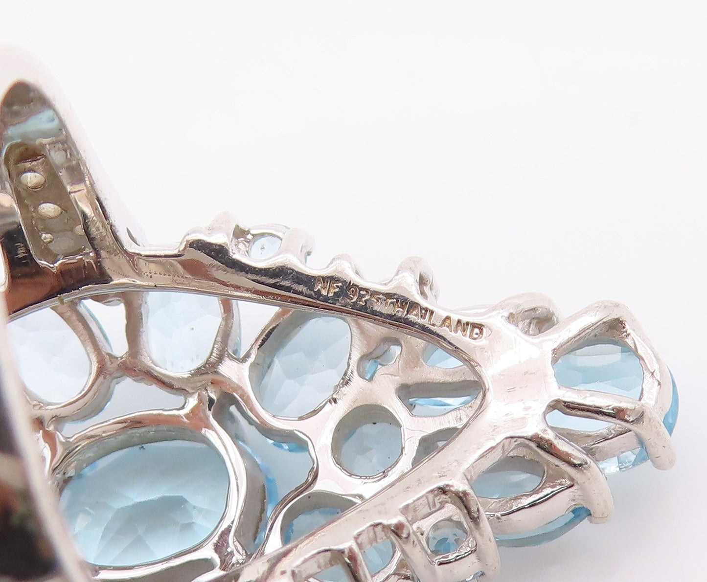 925 Sterling Silver Vintage Ring Designer Multi Cut Blue Topaz   Sz 6  RG33129