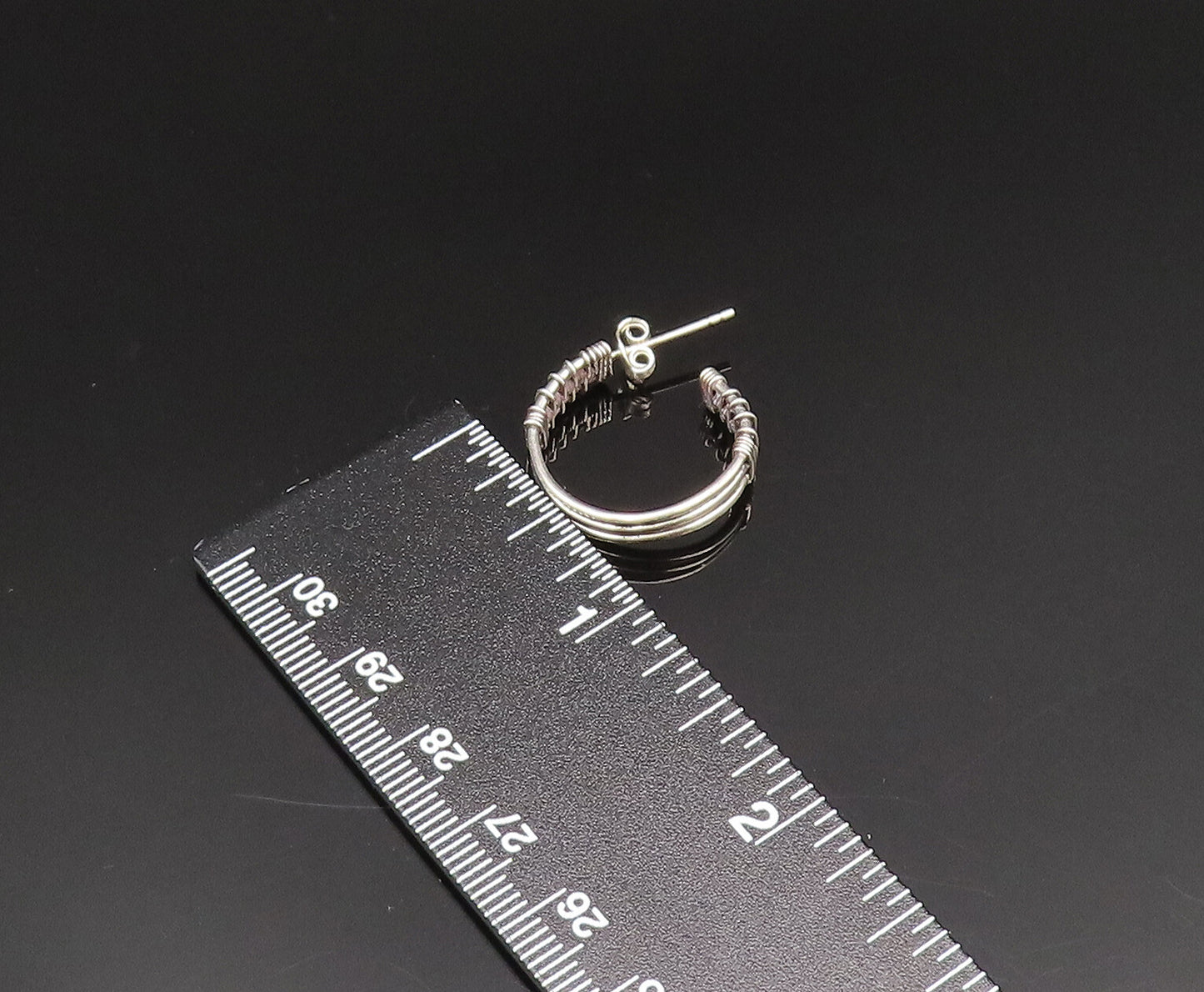 925 Sterling Silver  Vintage Wire Wrapped Three Rows Hoop Earrings  EG11769