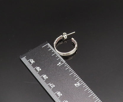 925 Sterling Silver  Vintage Wire Wrapped Three Rows Hoop Earrings  EG11769