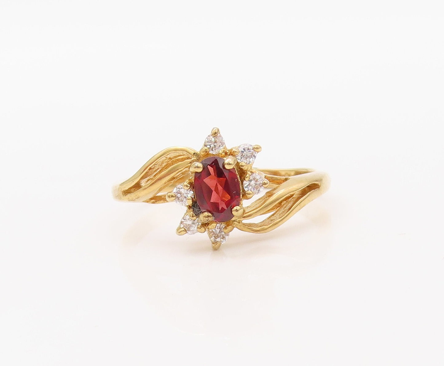 925 Sterling Silver Vintage Ring Gold Plated Floral Garnet & CZ Sz 10.5  RG30776