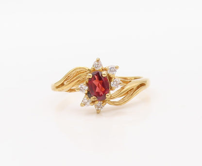 925 Sterling Silver Vintage Ring Gold Plated Floral Garnet & CZ Sz 10.5  RG30776