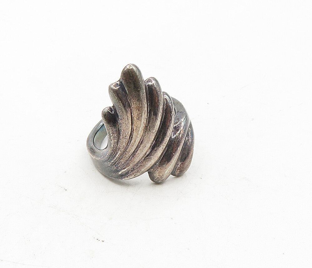 925 Sterling Silver  Vintage Oxidized Fluted Bypass Band Ring Sz 6  RG9083