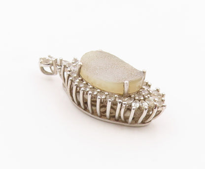925 Sterling Silver  Vintage Druzy Quartz & Topaz Floral Pendant  PT19681