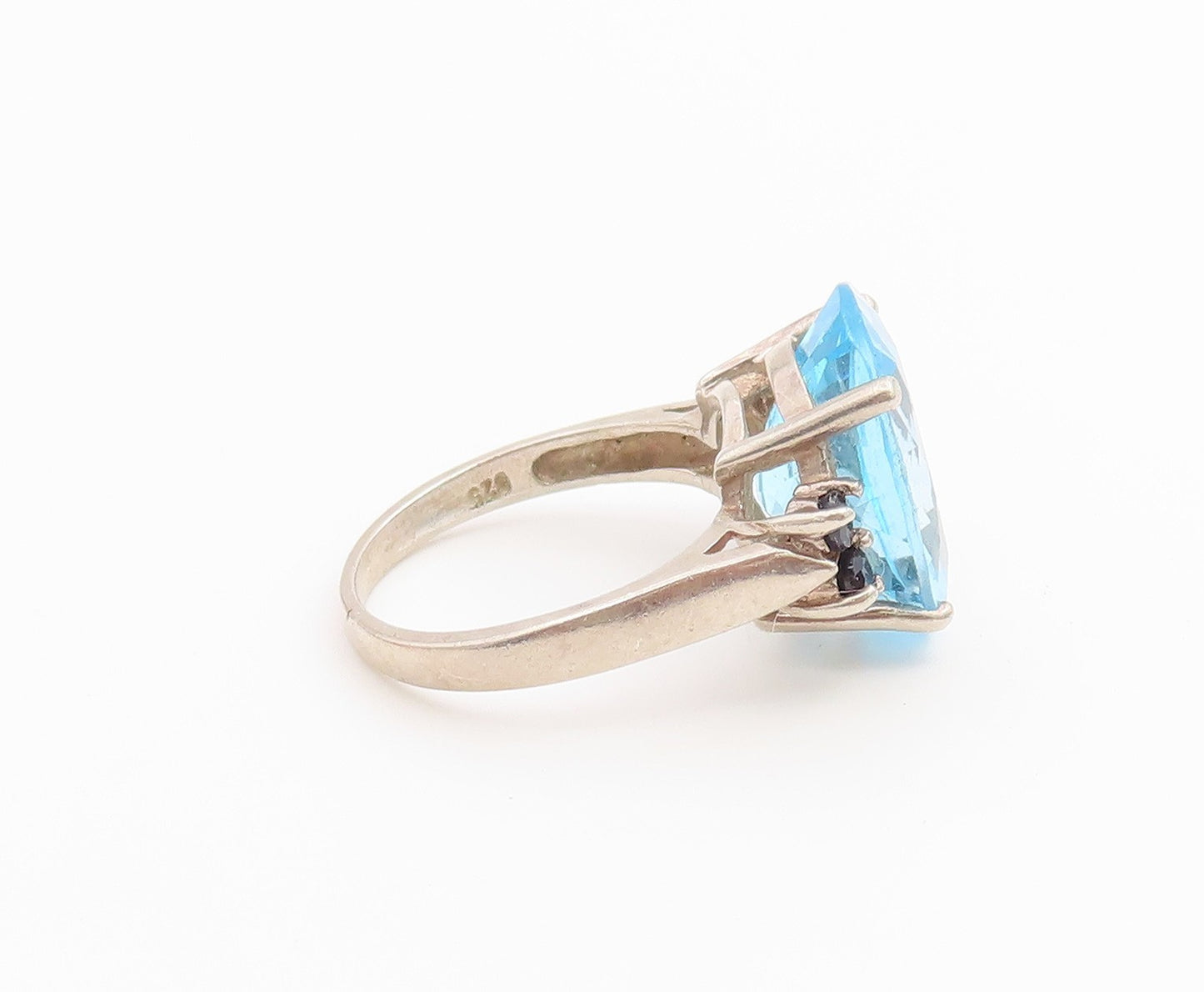 925 Sterling Silver Vintage Ring Oval Blue Topaz & Sapphire Band  Sz 7  RG36668