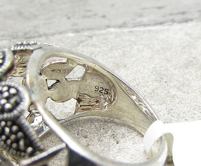 925 Sterling Silver  Marcasite Art Deco Thick Dome Band Ring Sz 8  RG1964