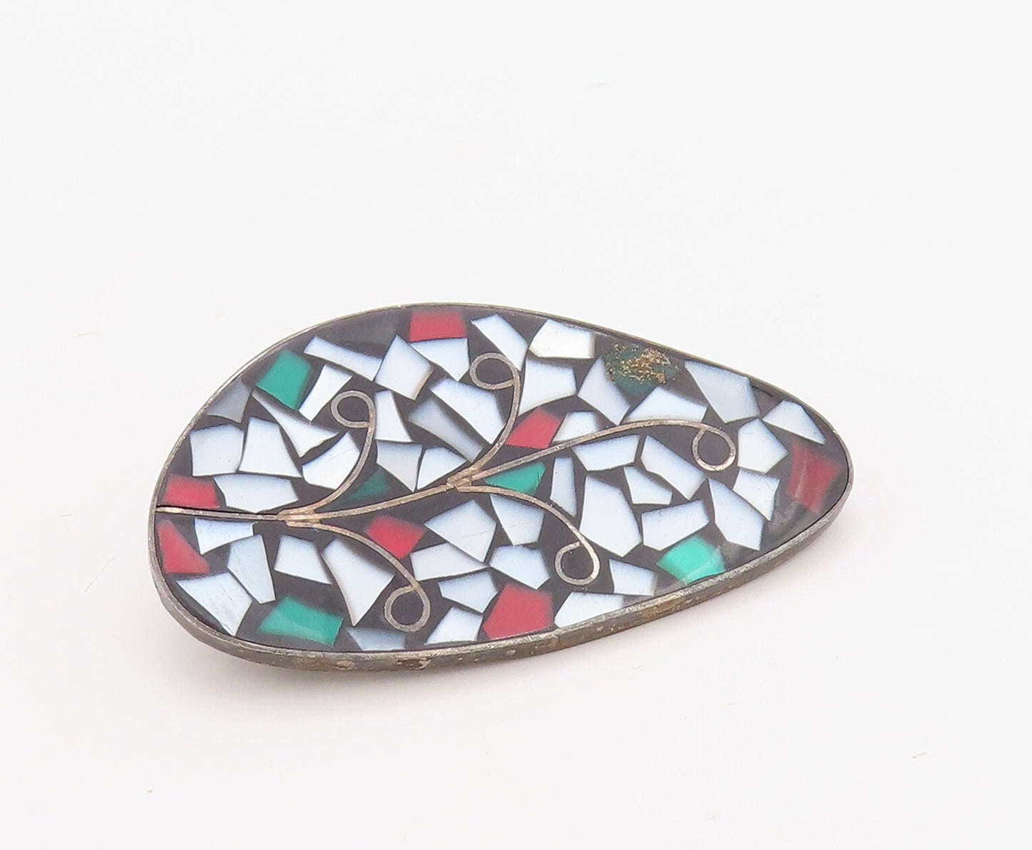 925 Sterling Silver Vintage Brooch Pin ISRAEL Crushed Glass Work Leaf   BP11218