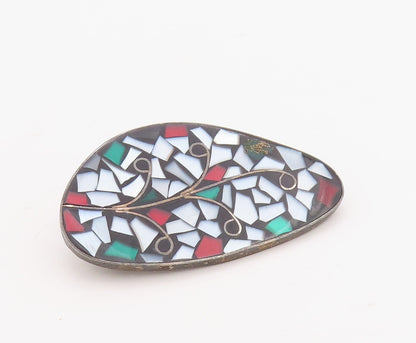 925 Sterling Silver Vintage Brooch Pin ISRAEL Crushed Glass Work Leaf   BP11218