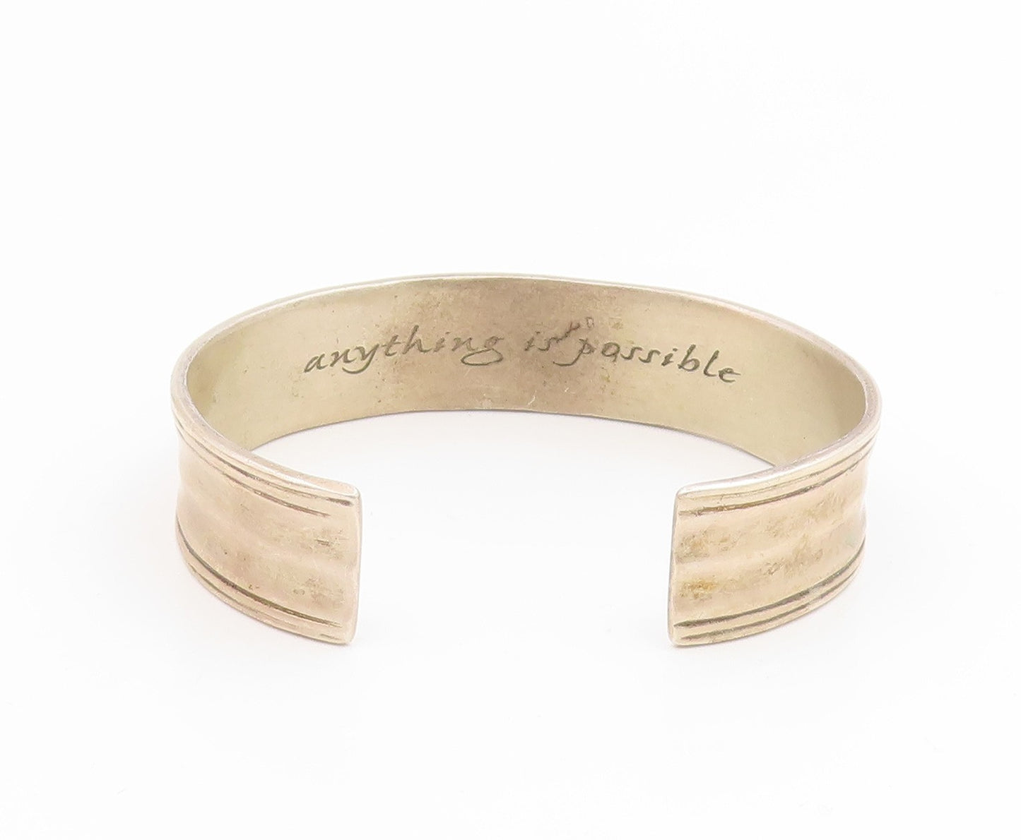 925 Sterling Silver Vintage Bracelet Engraved Anything Is Possible Cuff  BT11914