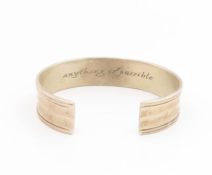 925 Sterling Silver Vintage Bracelet Engraved Anything Is Possible Cuff  BT11914