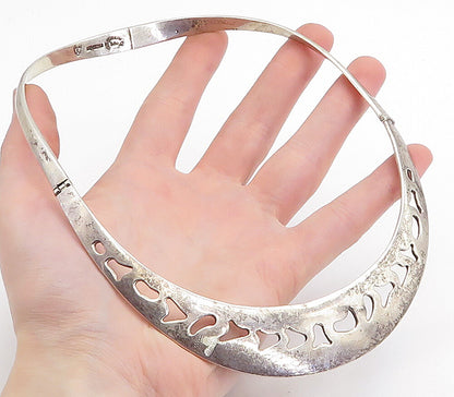 TAXCO MEXICO 925 Silver  Vintage Smooth Cutout Pattern Collar Necklace  NE1169