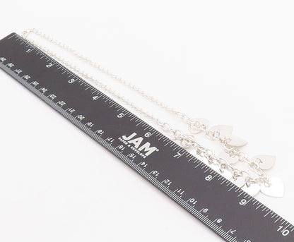 925 Sterling Silver Vintage Necklace Linked Chain Dangling Hearts Cutout  NE4581