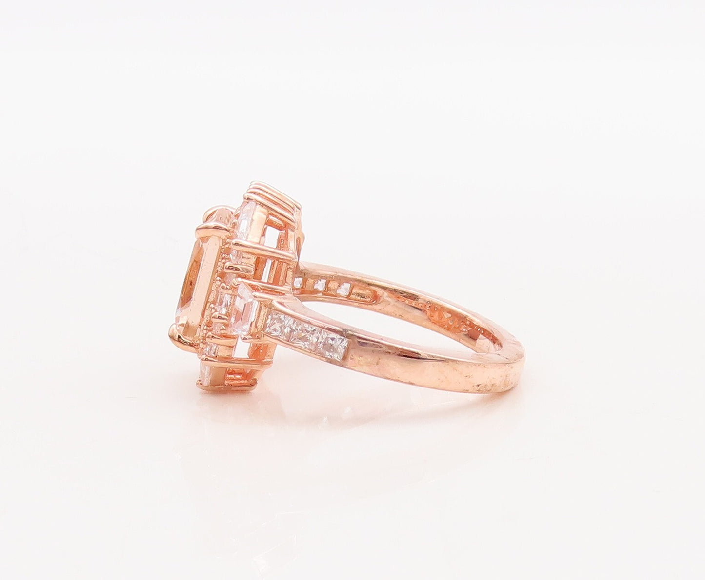 925 Sterling Silver Vintage Ring Rose Gold Plated Morganite & CZ  Sz 7  RG29829