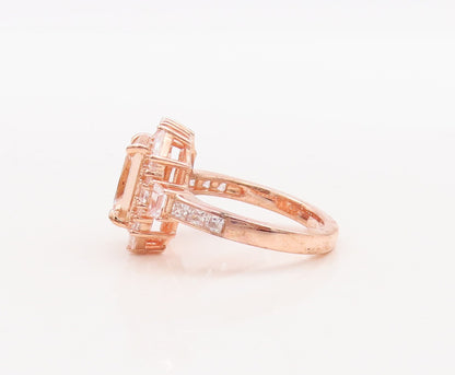 925 Sterling Silver Vintage Ring Rose Gold Plated Morganite & CZ  Sz 7  RG29829