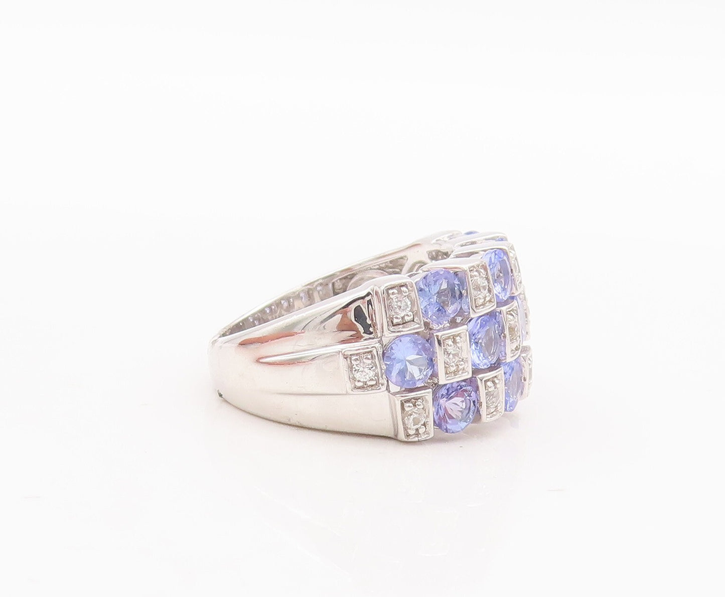 925 Sterling Silver Vintage Ring Square Cut Tanzanite & Sapphire Sz 7.5  RG29432