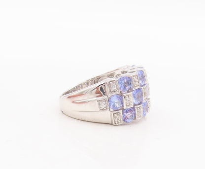 925 Sterling Silver Vintage Ring Square Cut Tanzanite & Sapphire Sz 7.5  RG29432