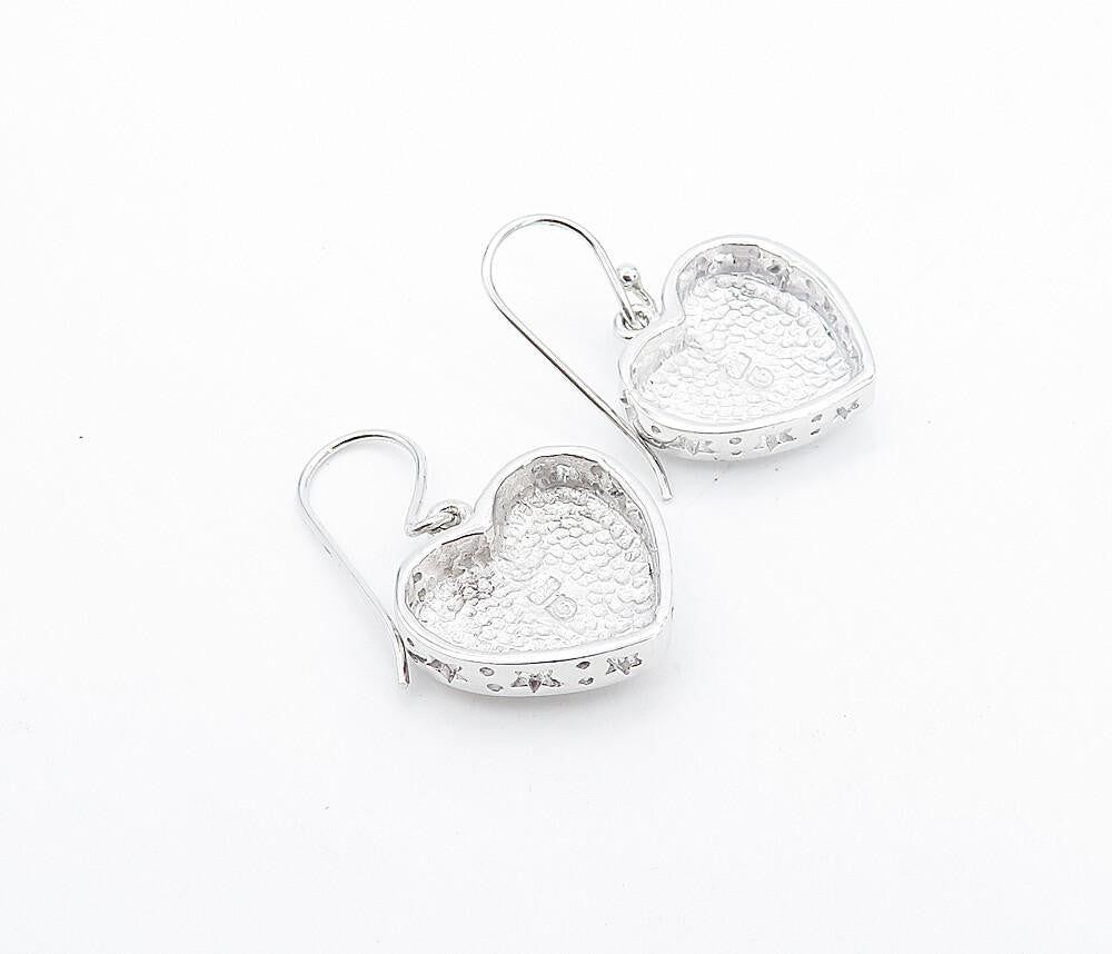 925 Sterling Silver  Inlaid Blue Fire Opal Love Heart Dangle Earrings  EG3314