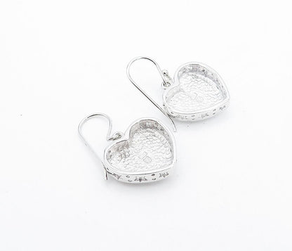 925 Sterling Silver  Inlaid Blue Fire Opal Love Heart Dangle Earrings  EG3314
